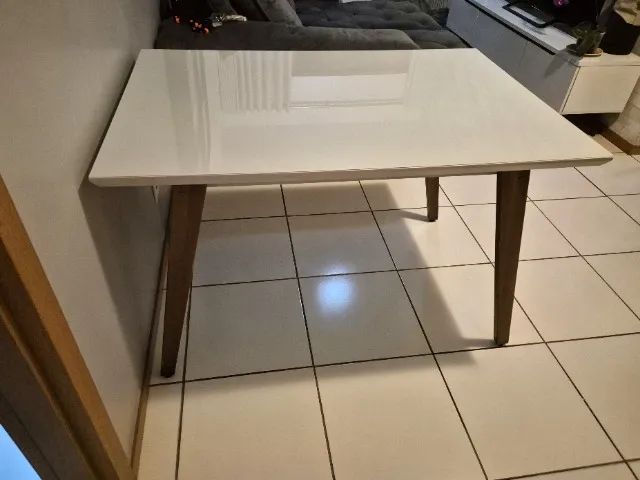 Mesa Atlântida Móveis Laca Off-White com Tampo de Vidro - Foto 2