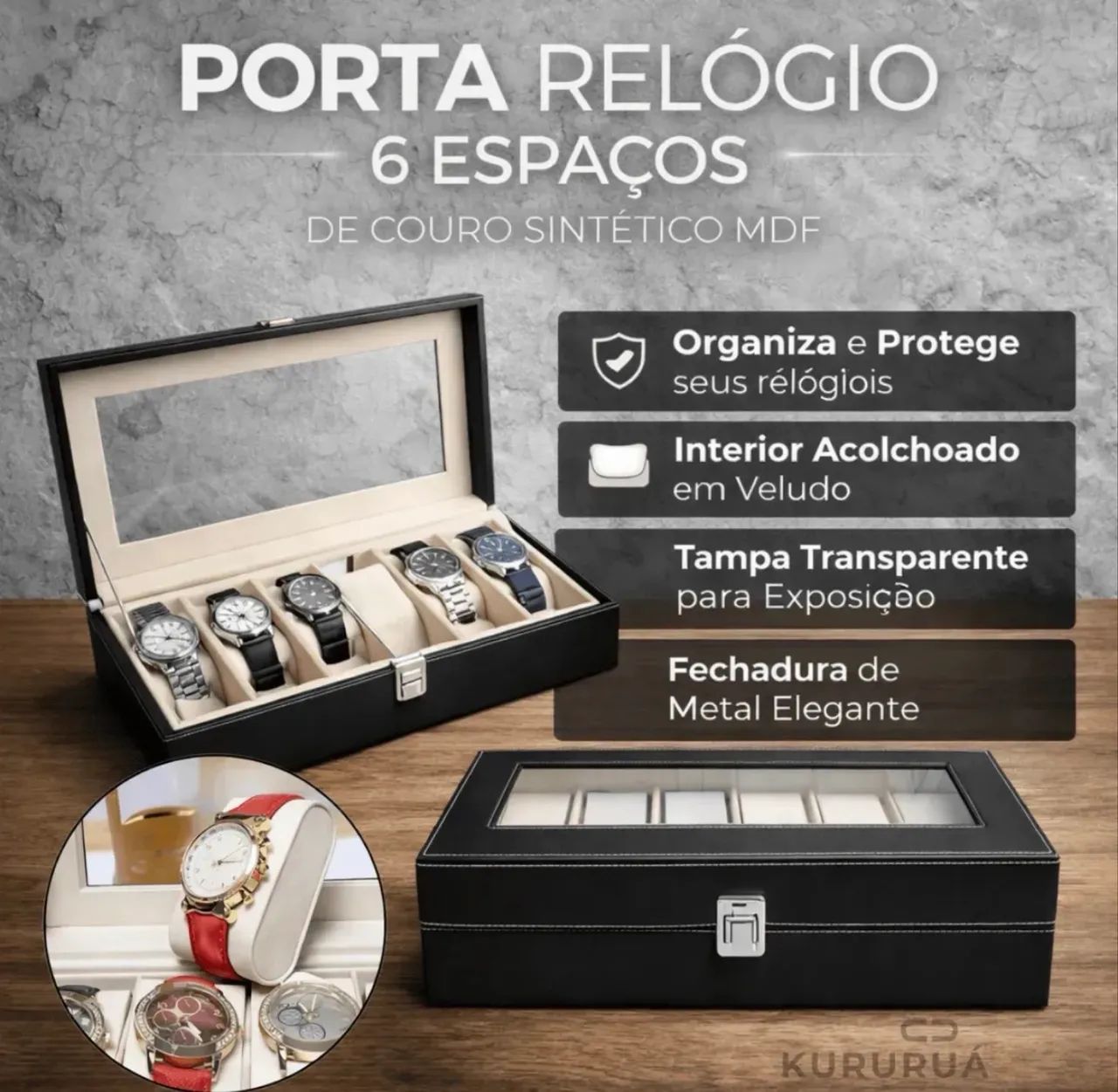 Caixa de relógio - P/ 6 relógios - Foto 3