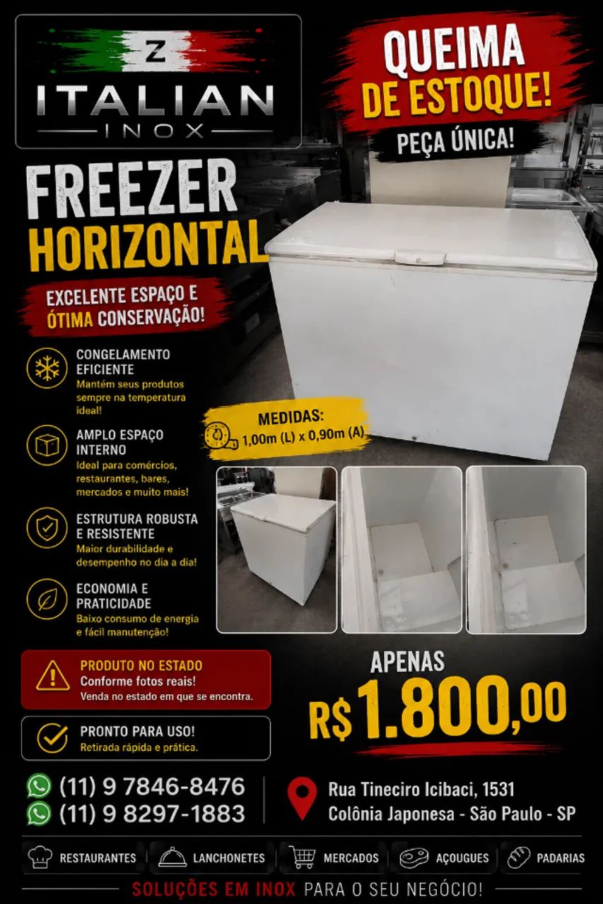 Freezer Horizontal 1m de Comprimento