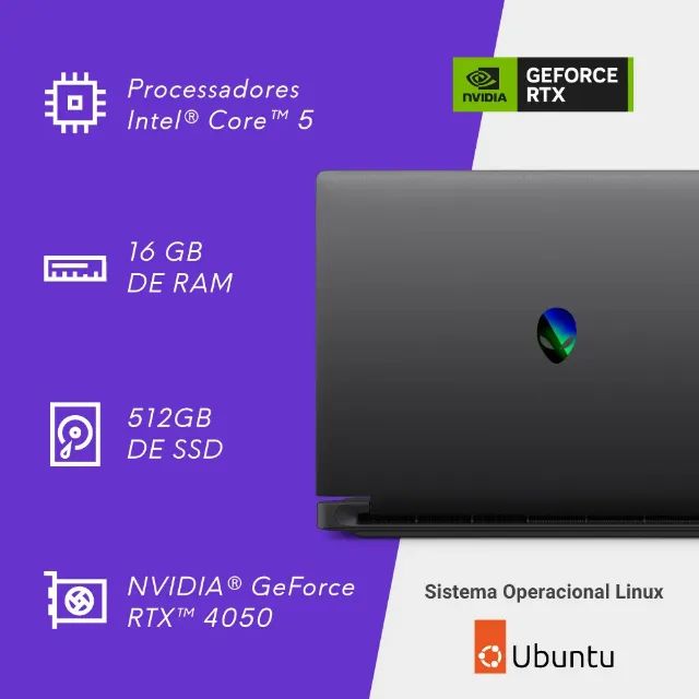 Notebook Gamer Alienware 15 Intel Core5 16gb 512g 15,3 Polegadas RTX 4050 Ubuntu - Foto 2