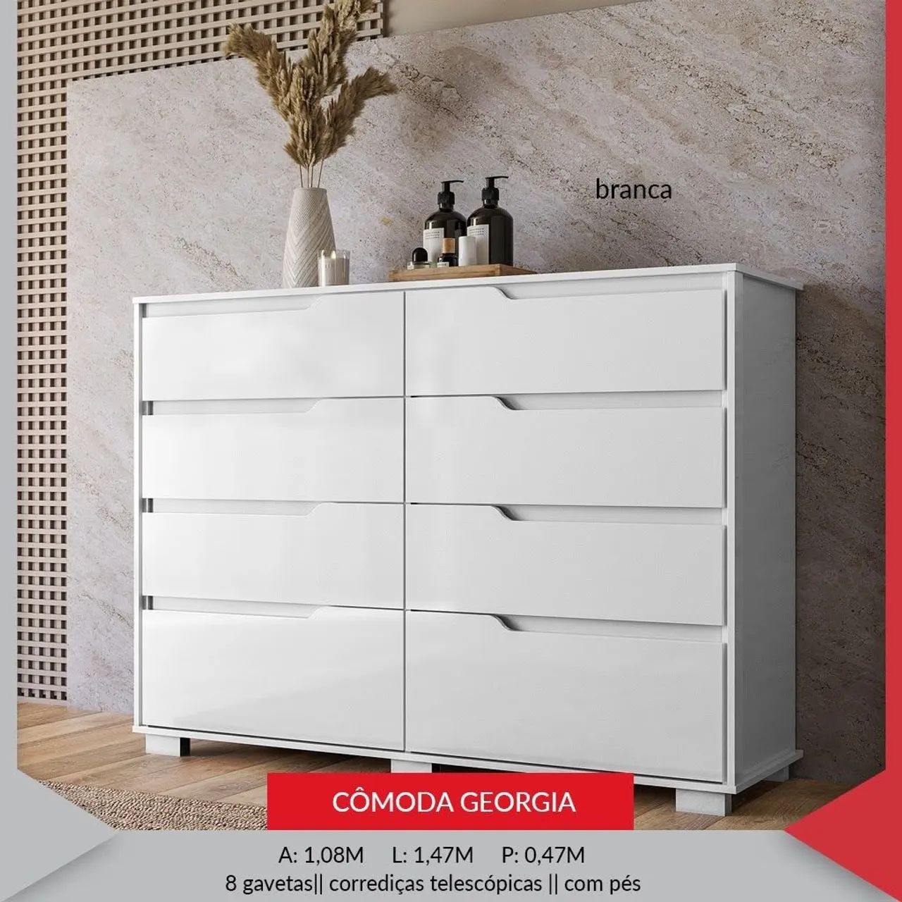 Cômoda 8 Gavetas - Branco 
