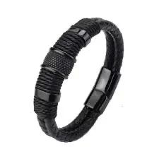 2 Pulseira Masculina Inox e Couro - Foto 2