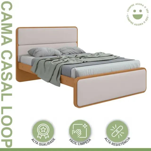 Cama Casal Loop Luxo 1,40m Easy Like Cabeceira Moderna Estofada