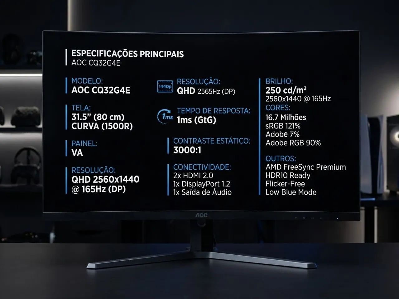 MONITOR AOC CQ32G4E 32? CURVO QHD - Foto 4