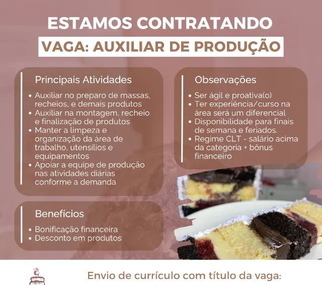 VAGA EMPREGO - AUXILIAR DE PRODUÇÃO