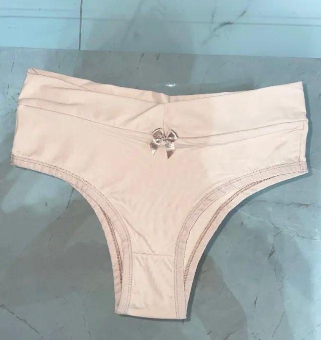 Kit 3 Calcinhas Cintura Alta Nude Laço Cetim