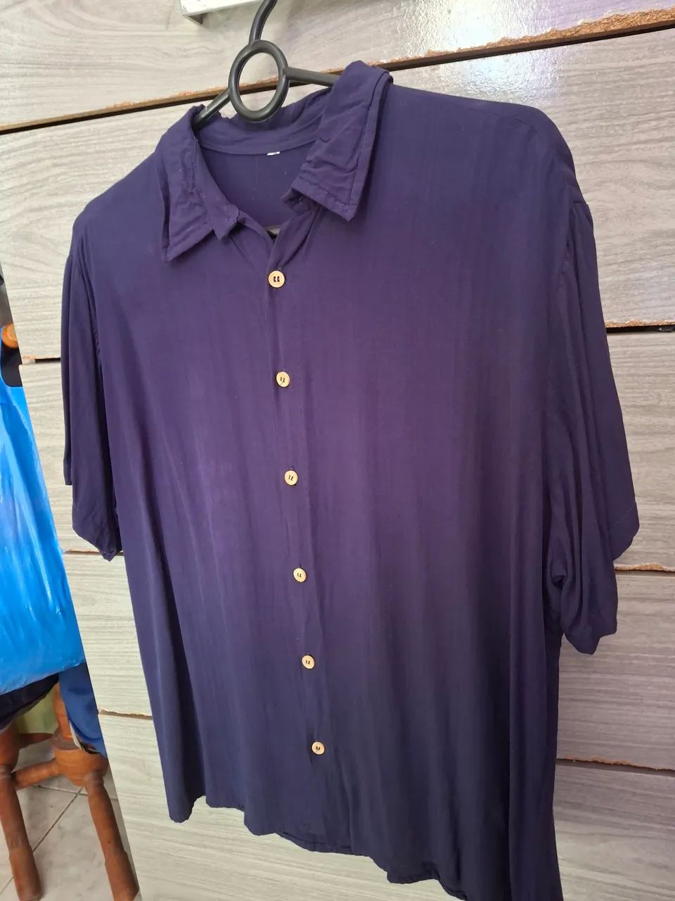 Camisa de linho masculina azul marinho - Foto 2