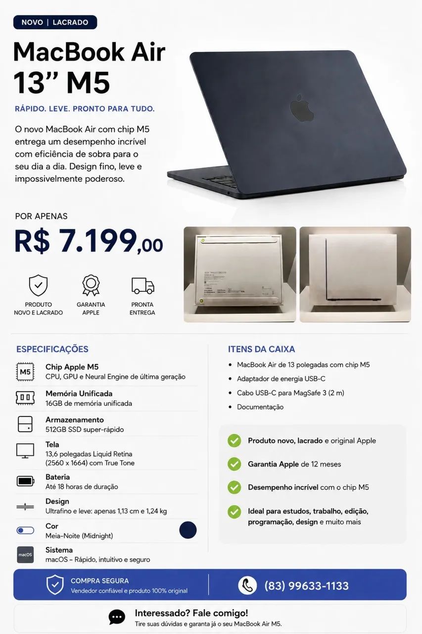 MacBook Air M5 novo lacrado - Notebooks - Manaíra, João Pessoa