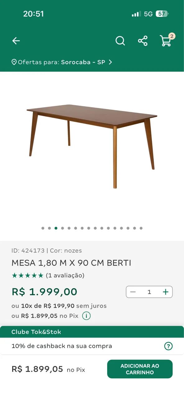 Mesa de jantar Tok Stok 