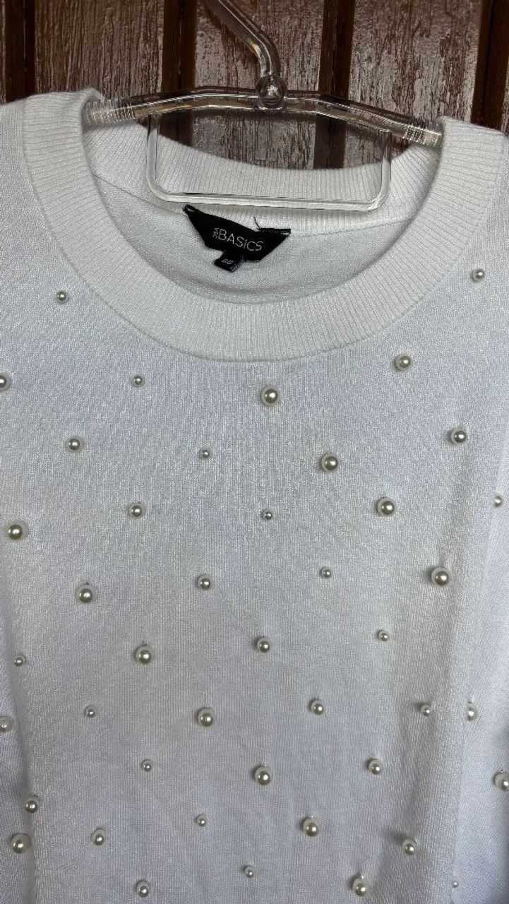 blusa de tricô feminina branca com pérolas YSC - Foto 4