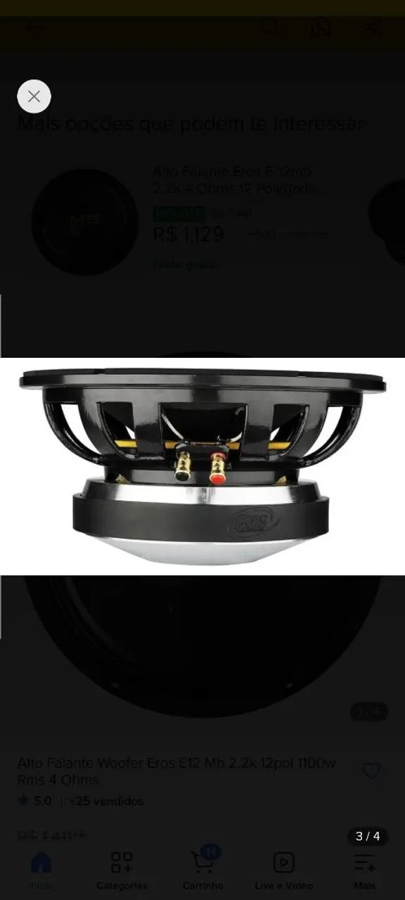 Alto Falante Eros E-12 MB 2.2K é um woofer de 12 polegadas novo na caixa com nota fiscal   - Foto 2