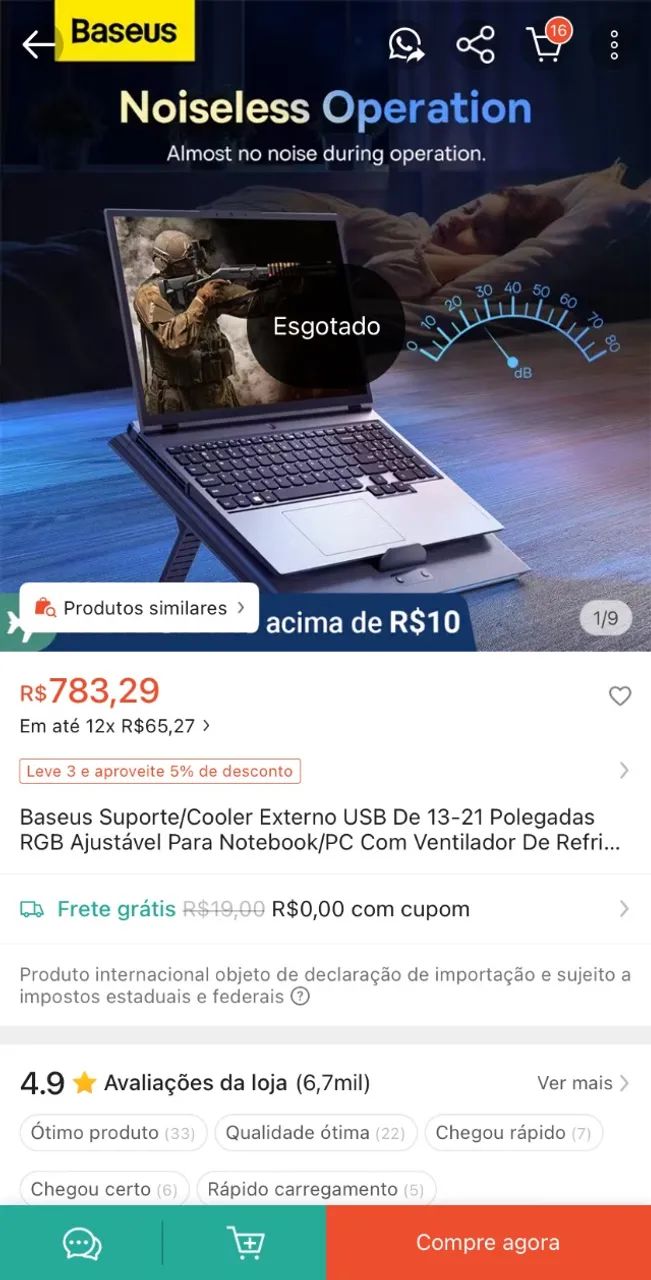 Base/suporte ventilada RGB Baseus para Notebook Gamer - Foto 2