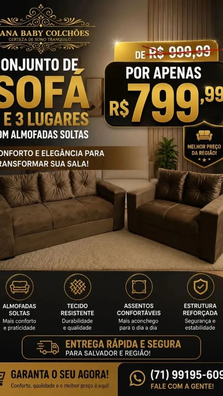 Conjunto Estofado 2 e 3 lugares 