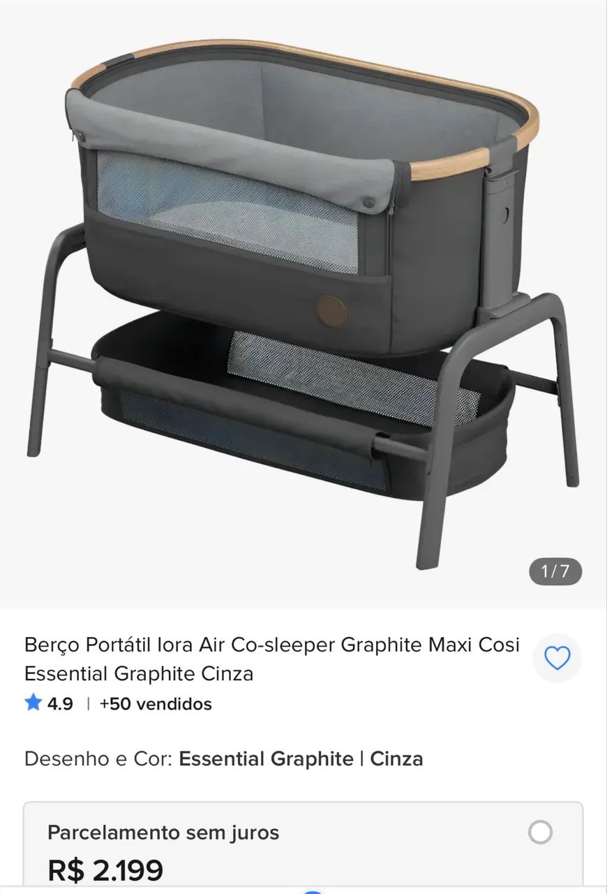 Berço Portátil lora Air Co-sleeper Graphite Maxi Cosi Essential Graphite Cinza - Foto 3
