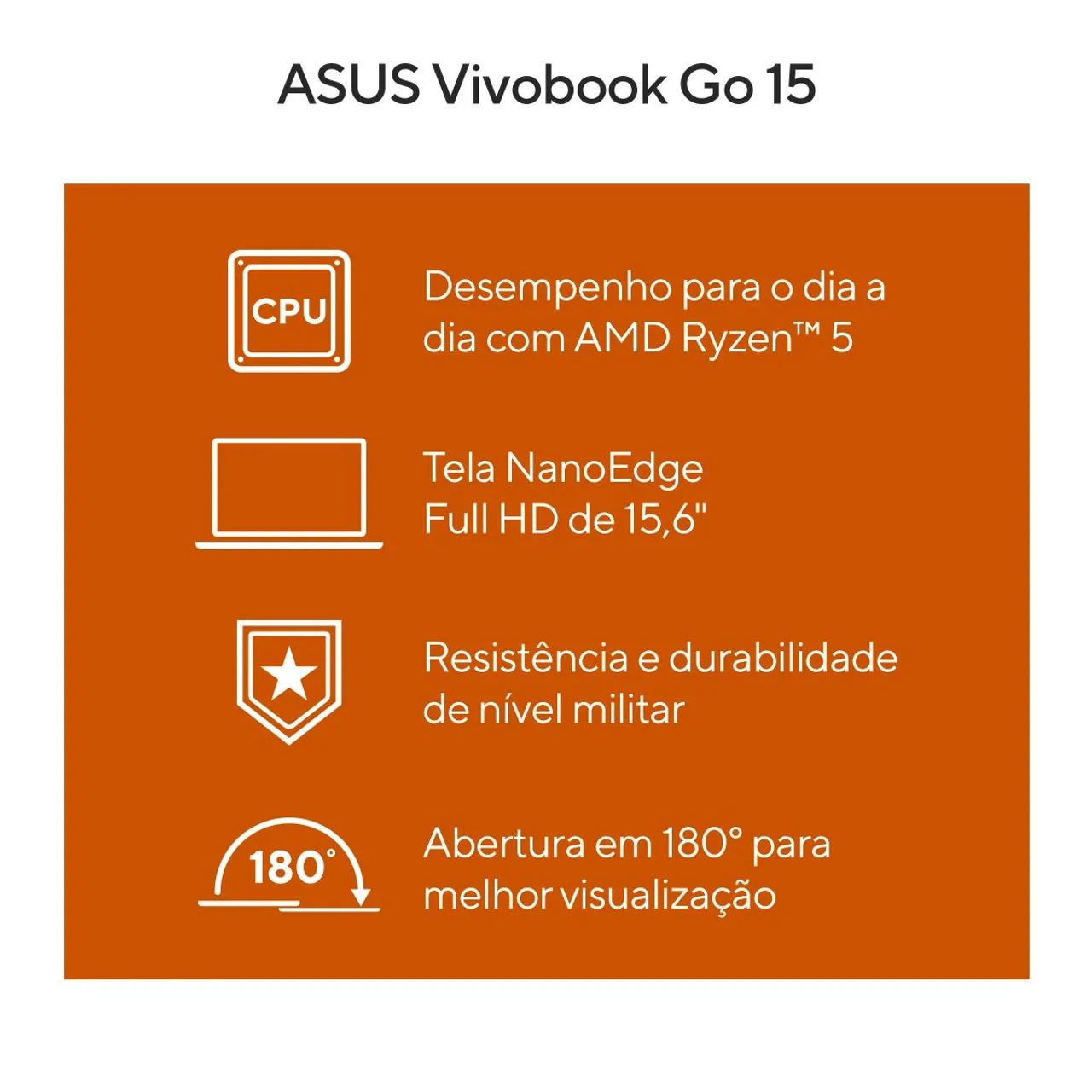 Notebook ASUS Vivobook Go 15, AMD Ryzen 5 7520U, 8GB, 256GB SSD, Windows 11 Home - Foto 3