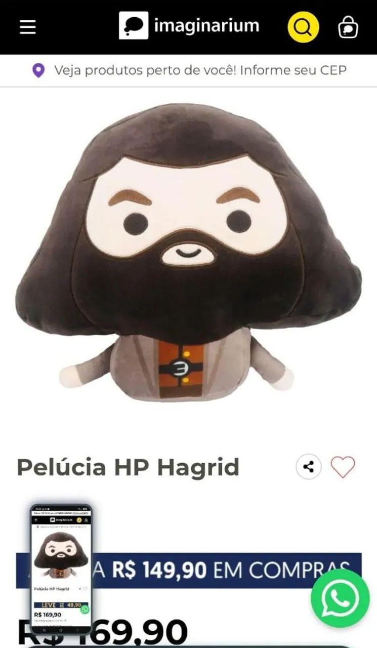 Pelucia almofada Harry potter imaginarium  Hagrid
