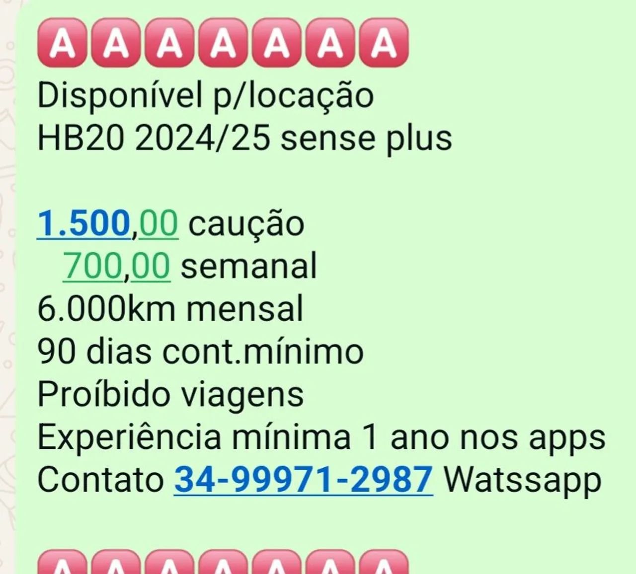 Locação veículos p/Uber e 99 