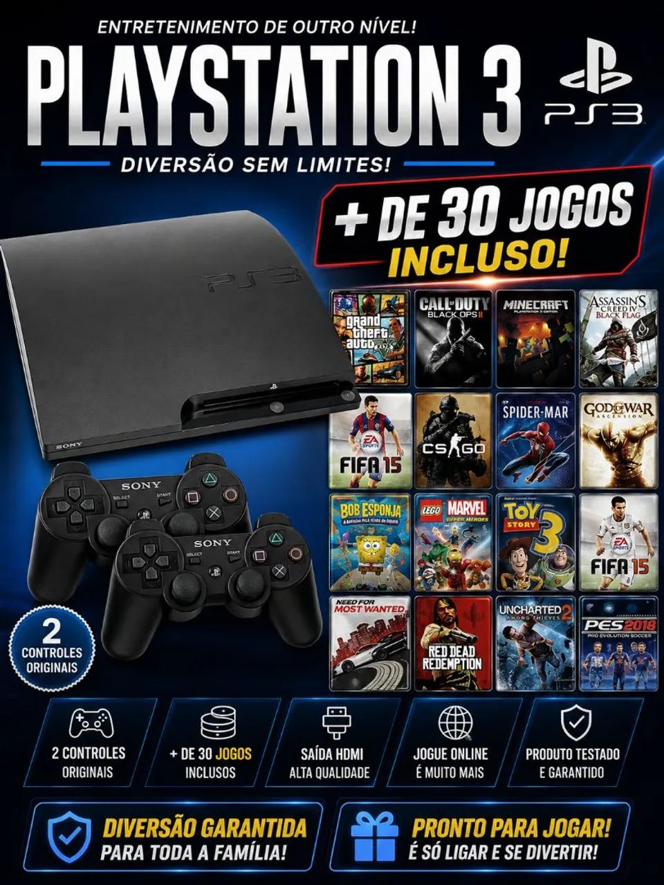 Ps3 com 30 jogos 