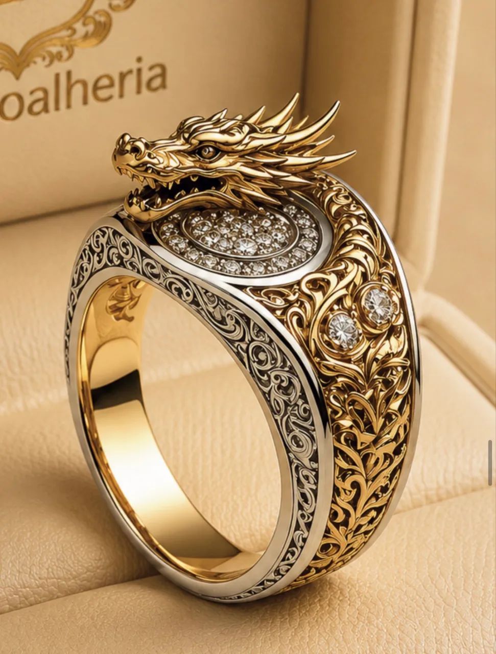 Anel Two Tones Dragon em Ouro 18k 750