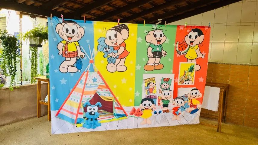 Painel Fotográfico em Tecido Turma da Mônica para Eventos e Fotografias