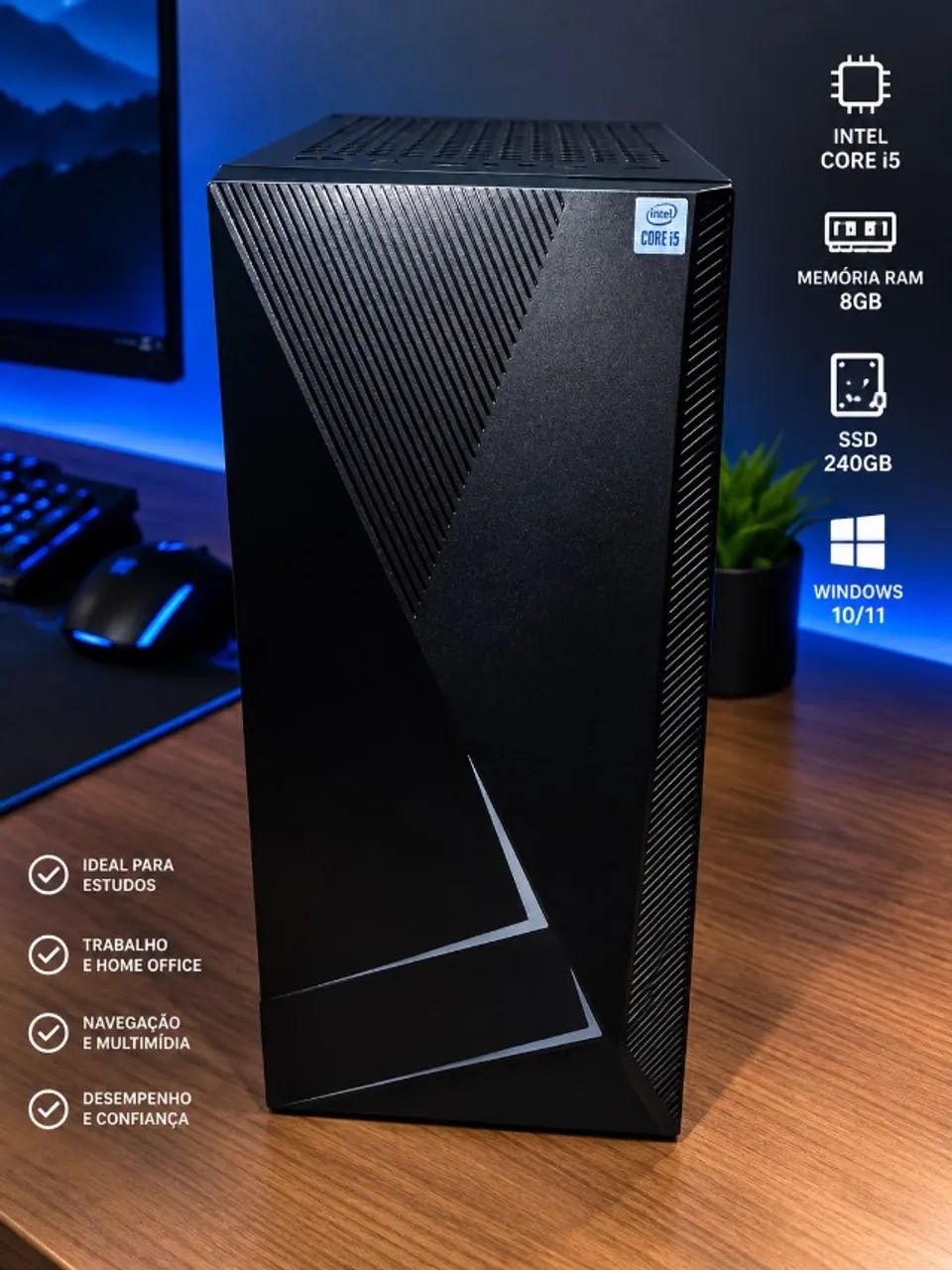 PC Intel i5-10400F 8GB RAM SSD 240GB Placa de Vídeo GT210 Win11