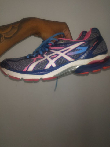 tenis asics gel flux 3 feminino azul e rosa