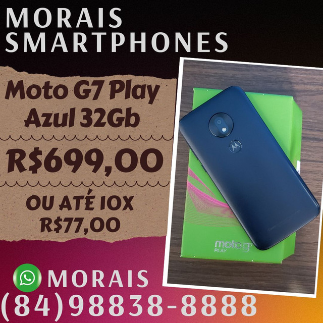 Moto G7 Play Azul Índigo 32Gb (SEMI-NOVO IMPECÁVEL) - WHATS ( 8 4 ) 9 8 8 3 8 - 8 8 8 8