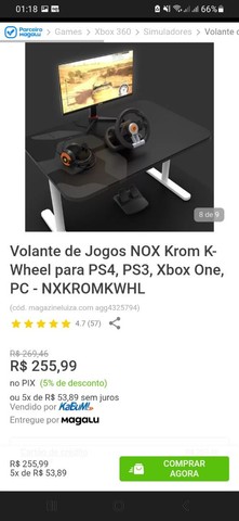 Volante de jogos NOX krom ps4, ps3, Xbox one, PC. 