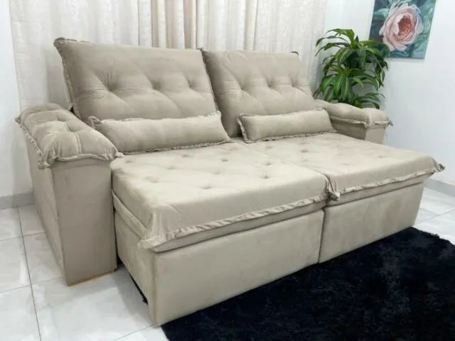 Sofá Retrátil Reclinável Valência 2.50m Veludo Até 12x - Frete Grátis  - Foto 3