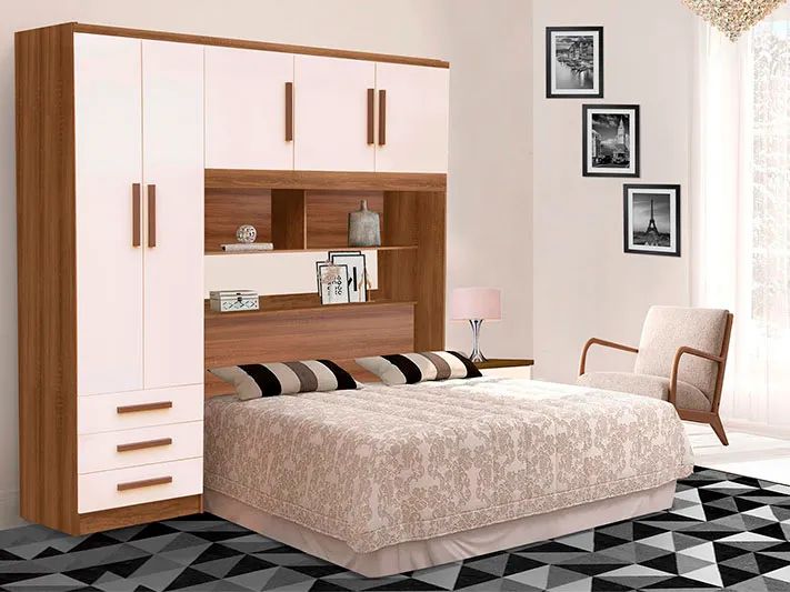 Guarda Roupa Casal 5 Portas Cabeceira Baú a766