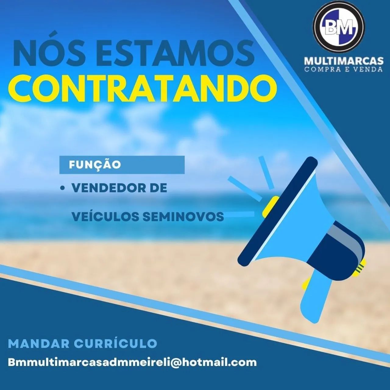 Bm Multimarcas contrata Vendedor De Veículos 