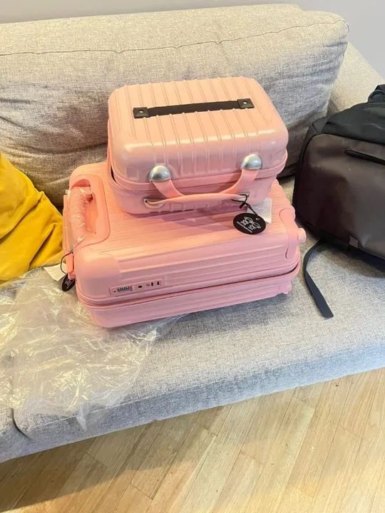 Conjunto Mala De Bordo 10kg  c/ Rodas 360° E Frasqueira - ROSA  - anti furto - Foto 6