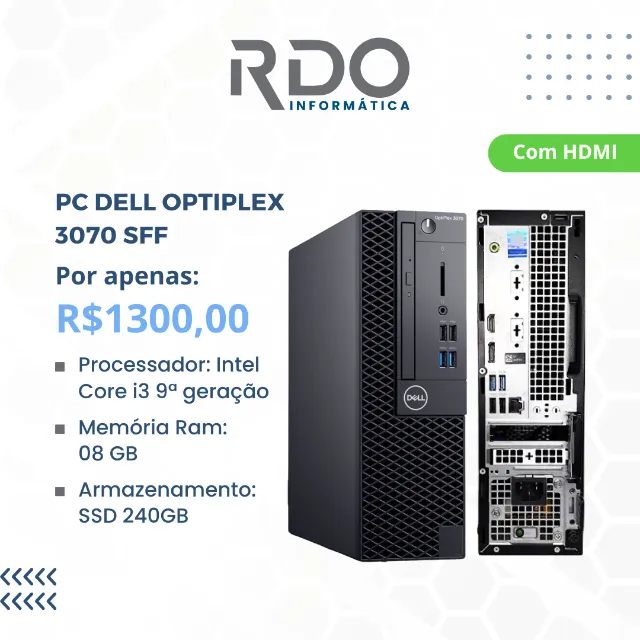 PC Dell Optiplex 3070 I3 9th SFF < Gabinete Pequeno e leve