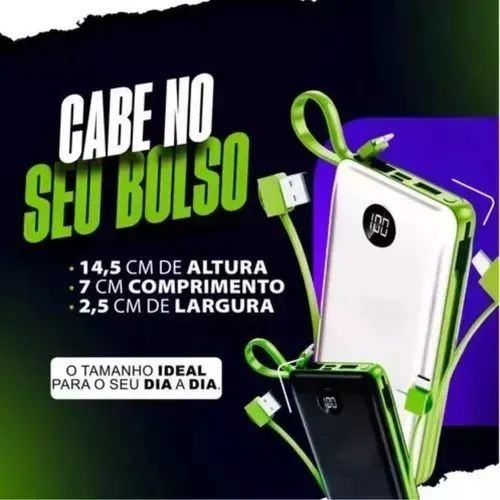 Carregador Portátil Power Bank 20000mAh 3 Cabos USB iOS Tipo C O'Gold Novo Loja Coimbra - Foto 3