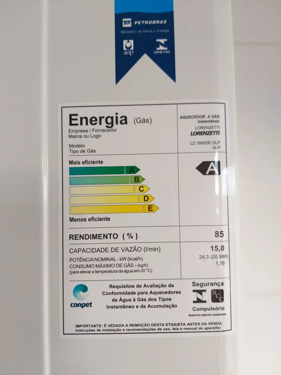 Aquecedor a Gás Lorenzetti LZ 1600DE GLP