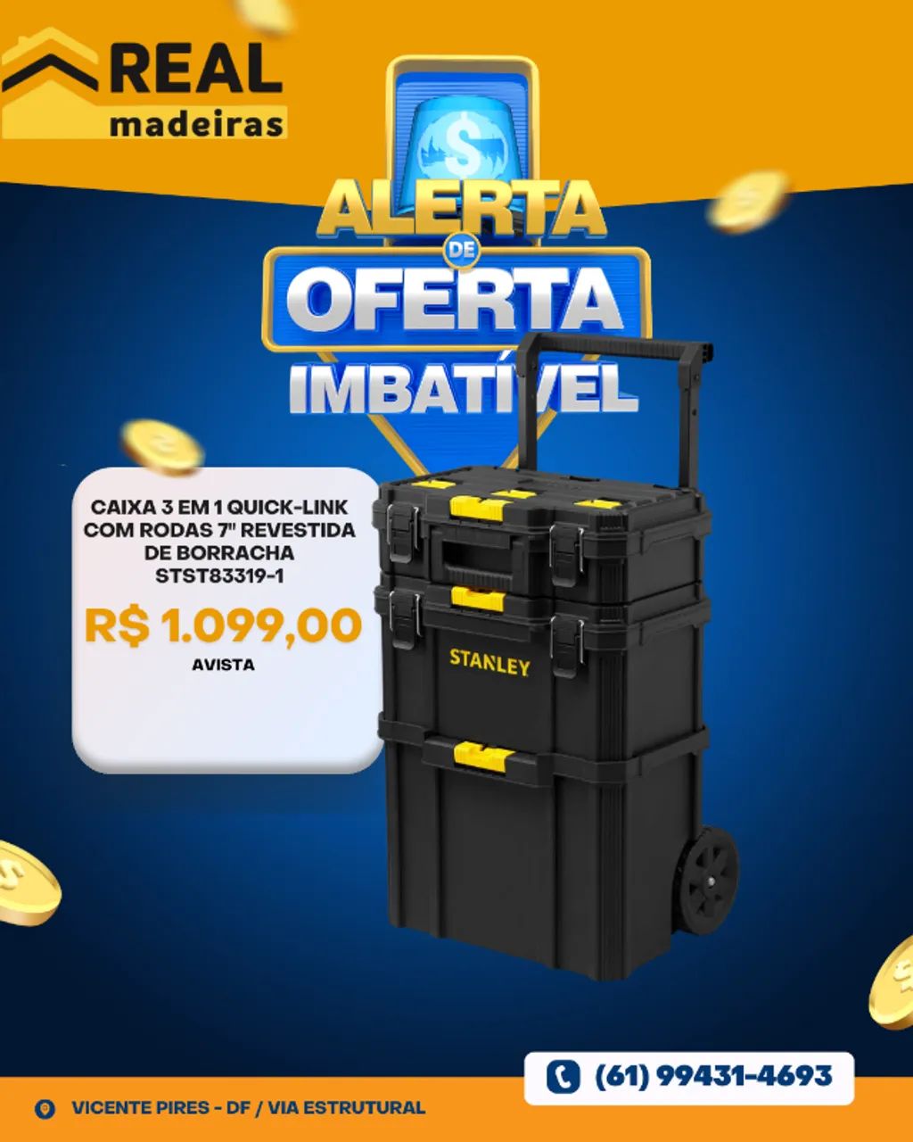 ? Caixa 3 em 1 Quick-Link com rodas 7" revestida de borracha STANLEY- STST83319-1