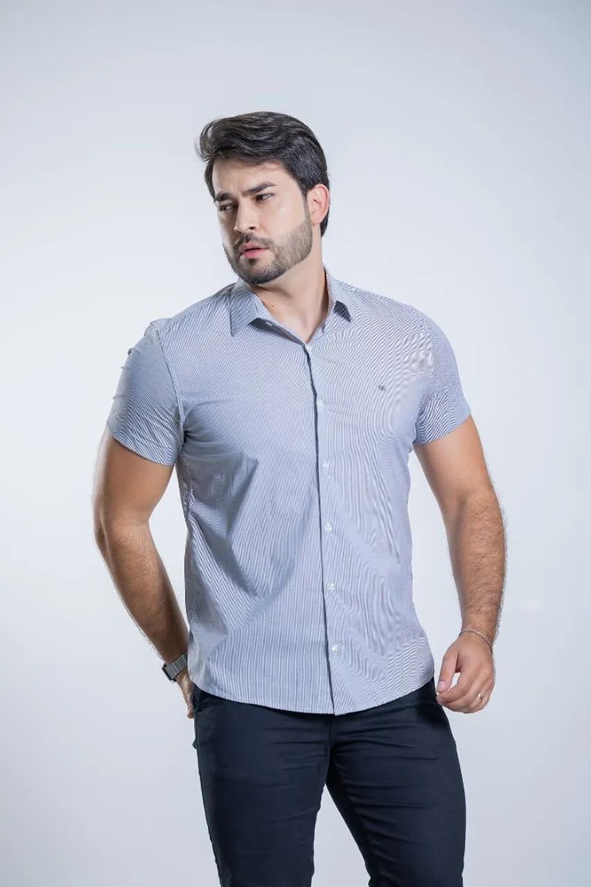 Camisa Social Manga Curta Algodão Fio 50
