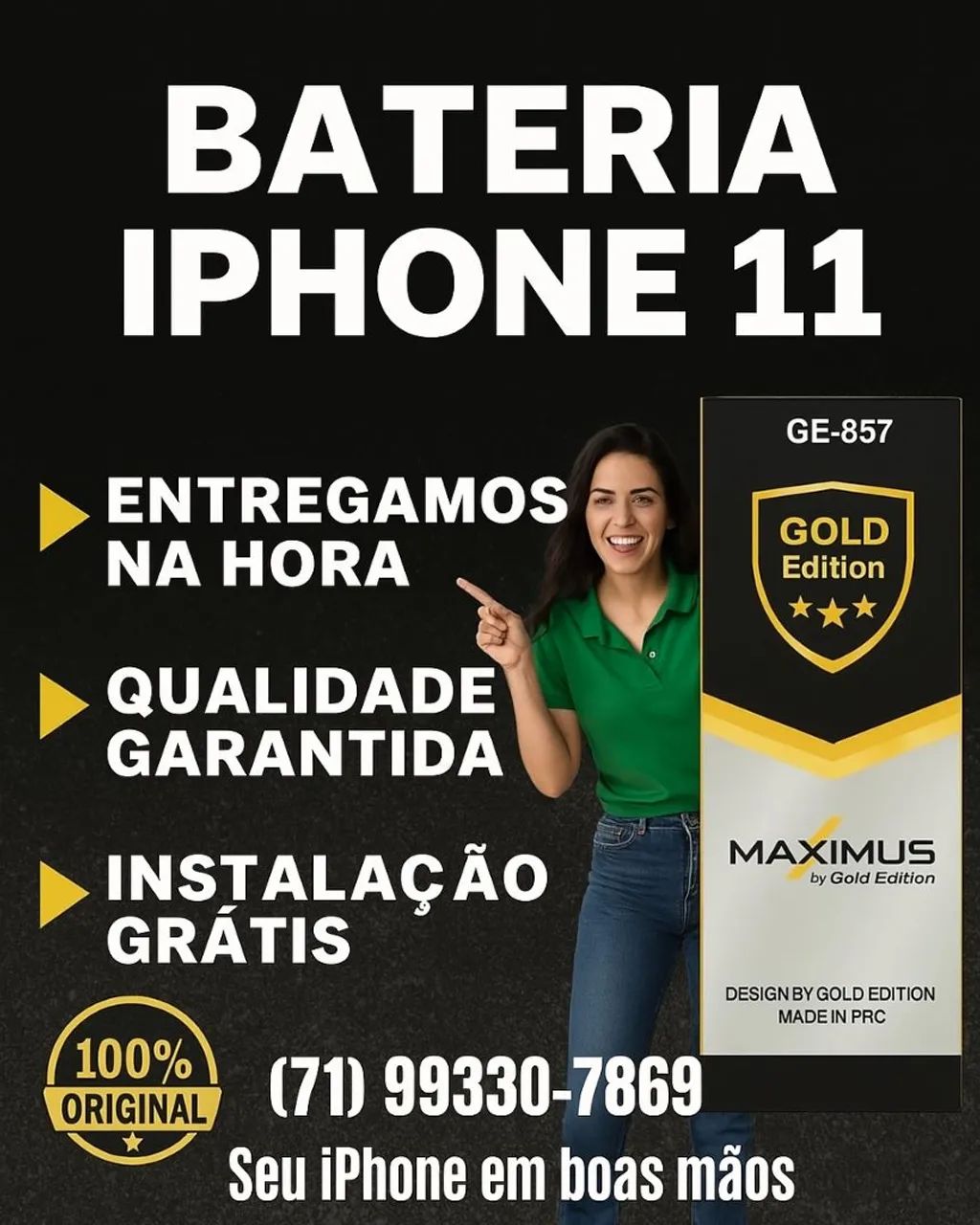 Troca da Bateria iPhone 11 Original Gold - Instalação na Hora 