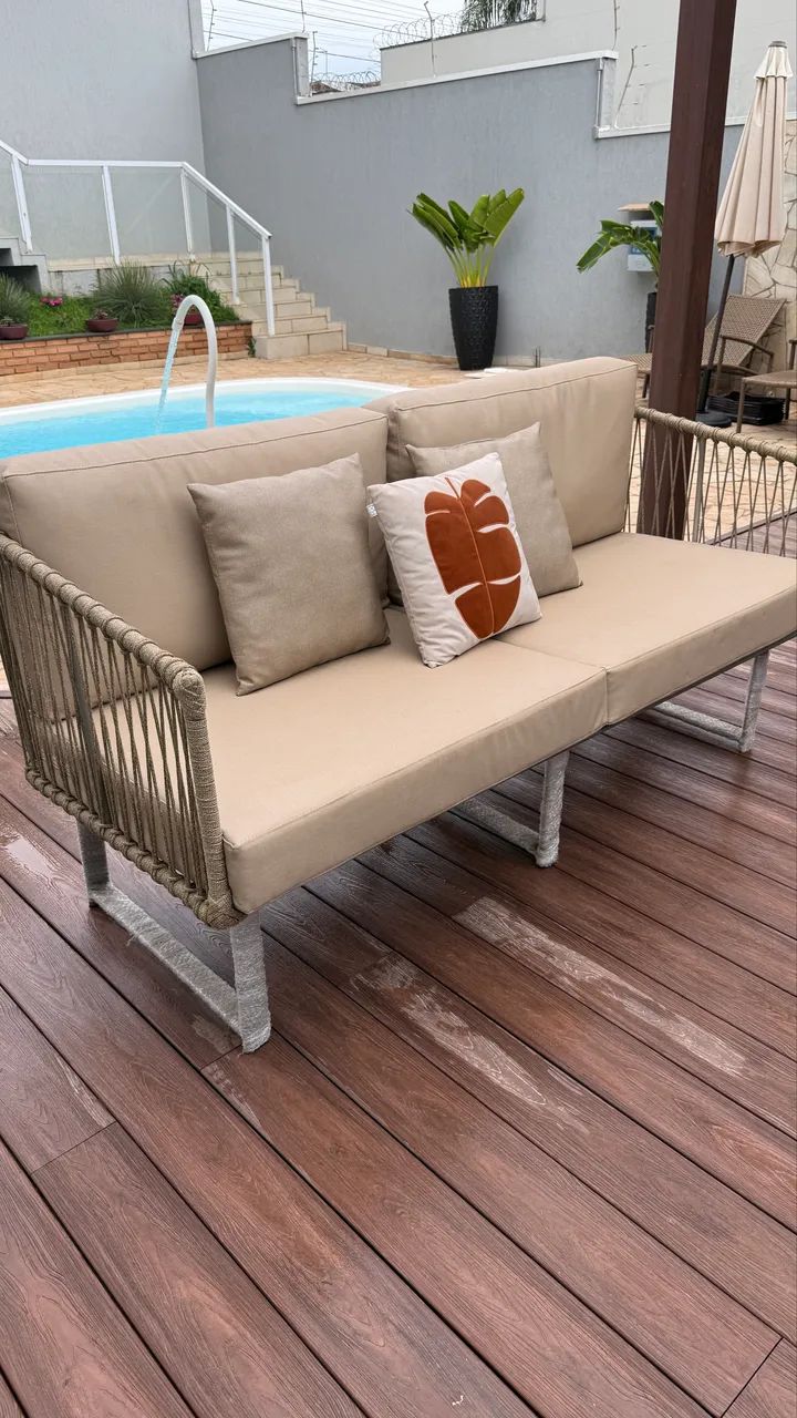 Sofa área externa alumínio corda nautica área gourmet churrasqueira 