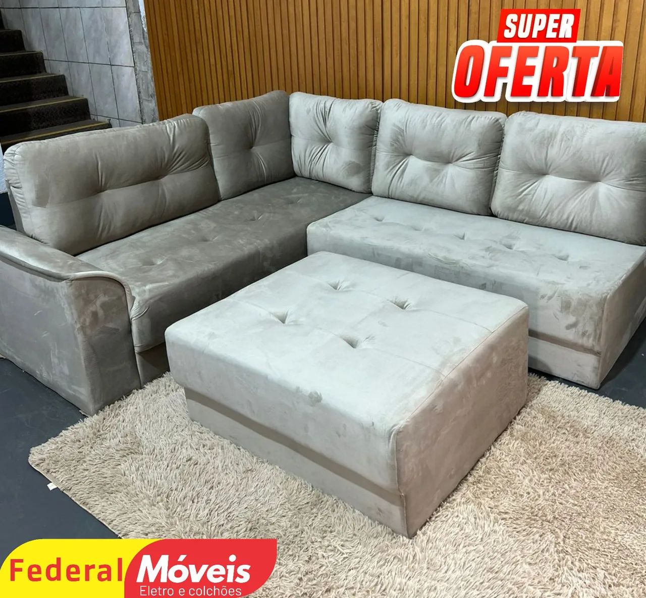 Sofá de Canto 2,95m em Veludo Novo - Oferta!