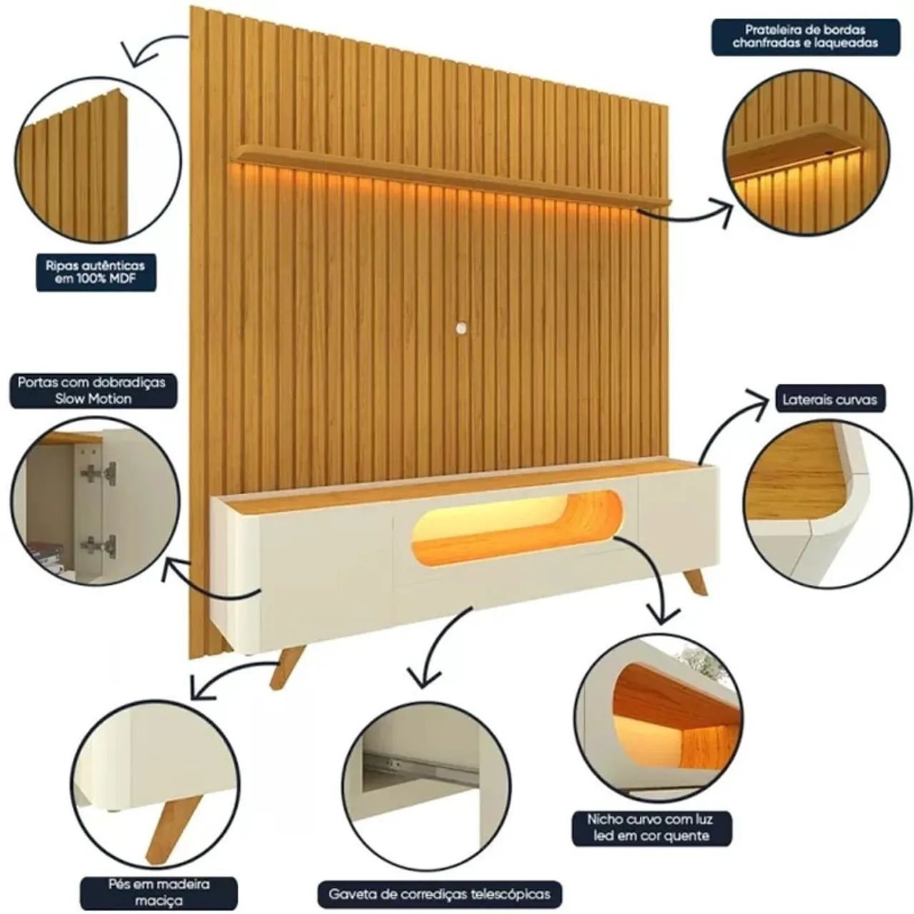 Rack para TV com LED com Painel de Madeira Ripado rf654 - Foto 2