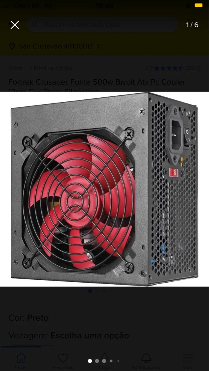 Fonte Fortrek Crusader 500W Bivolt ATX PC Cooler