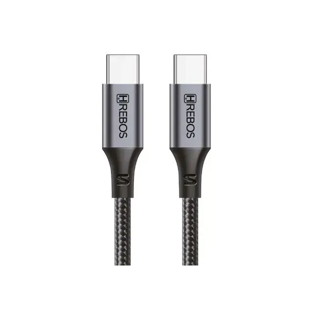 Cabo Auxiliar Hrebos USB-C para USB-C, 100W, 1metro, tecido trançado, Midnight - Foto 2
