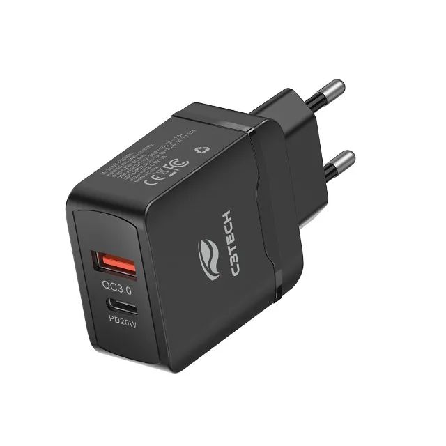 Carregador de Parede C3Tech 3.0A 20W UC-P200BK (2 USB)(1 USB-C)(1 USB) - WZetta