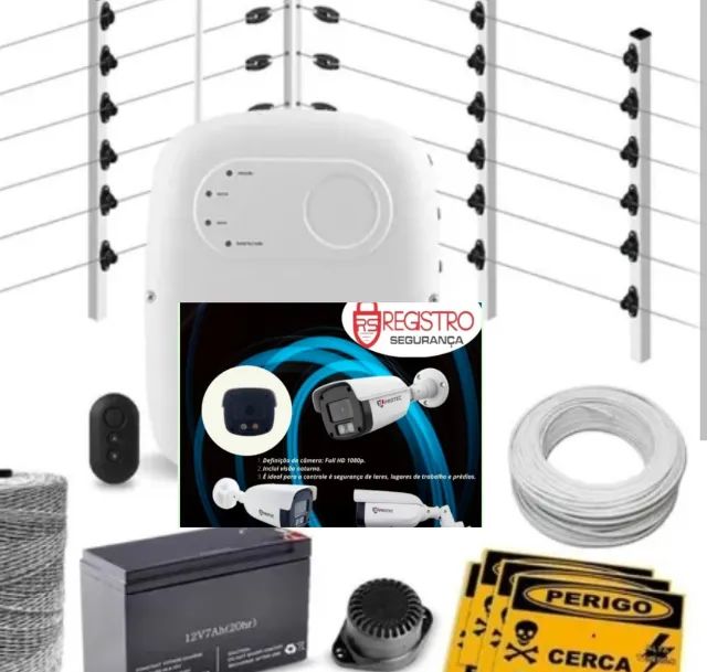 Cerca elétrica, concertina, câmera de segurança 