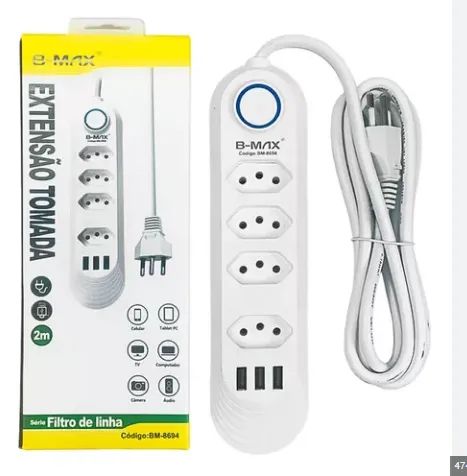 Filtro de Linha Extensão 5 Tomadas 3 USB B-max