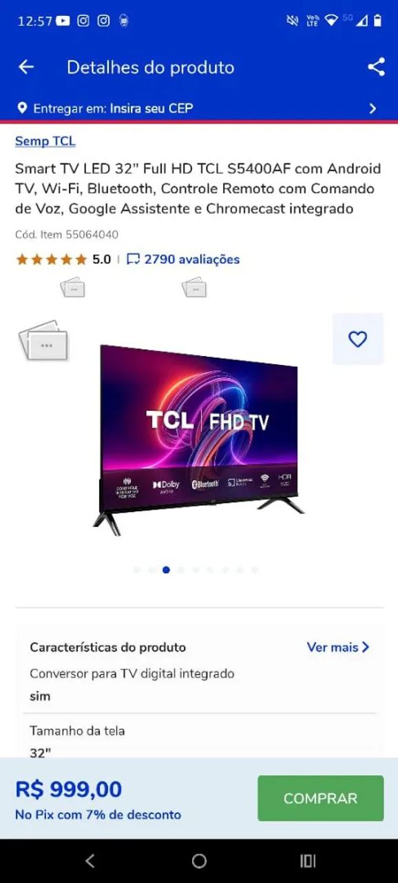 TV TCL 32 polegadas Smart Full HD