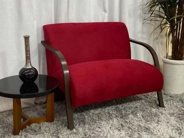 Conjunto de Poltronas 2x1x1 Lugares Vermelho Braço Madeira  - Foto 2