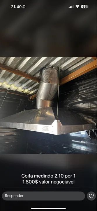 Coifa para Restaurante - 2,10m x 1m