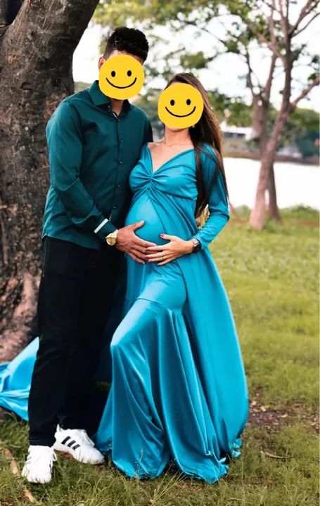 Vestido de Gestante Azul - Usado Apenas Uma Vez - Foto 2